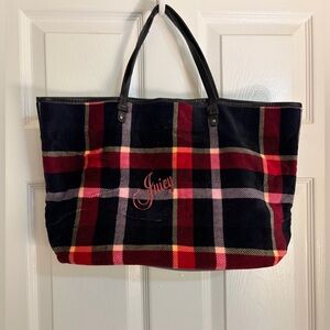 Juicy Couture Black and Red Plaid Tote with Pink Accents